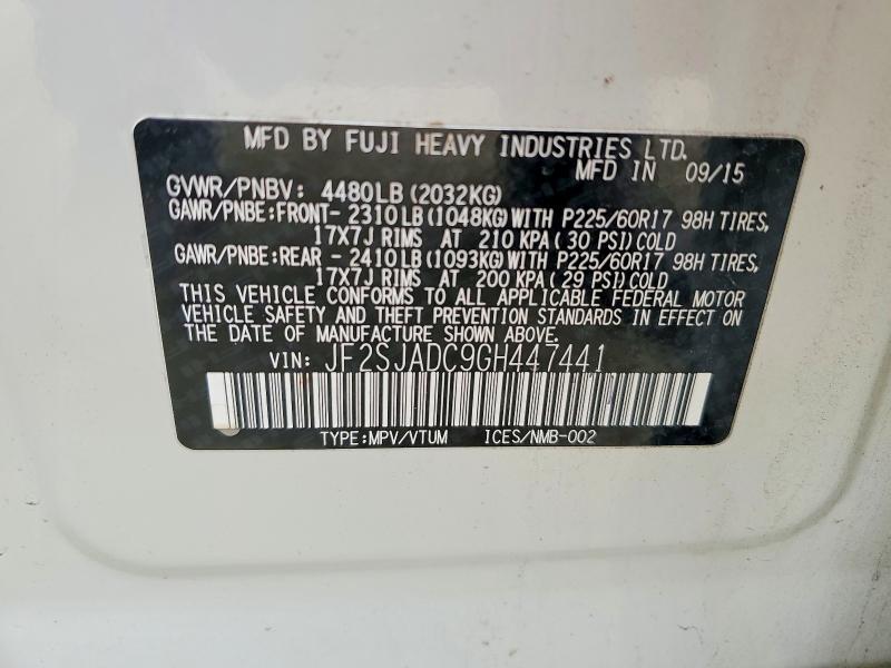 2016 Subaru Forester მანქანა იყიდება აუქციონზე, vin: JF2SJADC9GH447441, აუქციონის ნომერი: 41975346