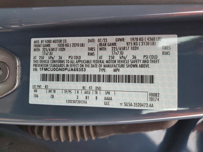Продажа на аукционе авто 2023 Ford Escape, vin: 1FMCU0GN0PUA69353, номер лота: 41830446