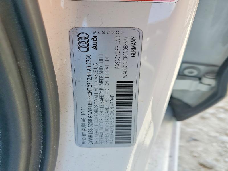 2012 Audi A6 მანქანა იყიდება აუქციონზე, vin: WAUGGAFC8CN058573, აუქციონის ნომერი: 47627076