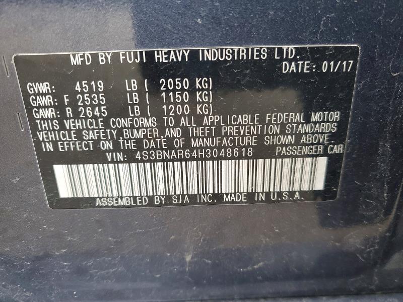 2017 Subaru Legacy მანქანა იყიდება აუქციონზე, vin: 4S3BNAR64H3048618, აუქციონის ნომერი: 46508116