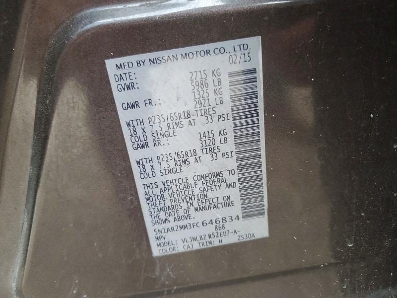 Aukcja sprzedaży 2015 Nissan Pathfinder, vin: 5N1AR2MM3FC646834, numer aukcji: 45693166