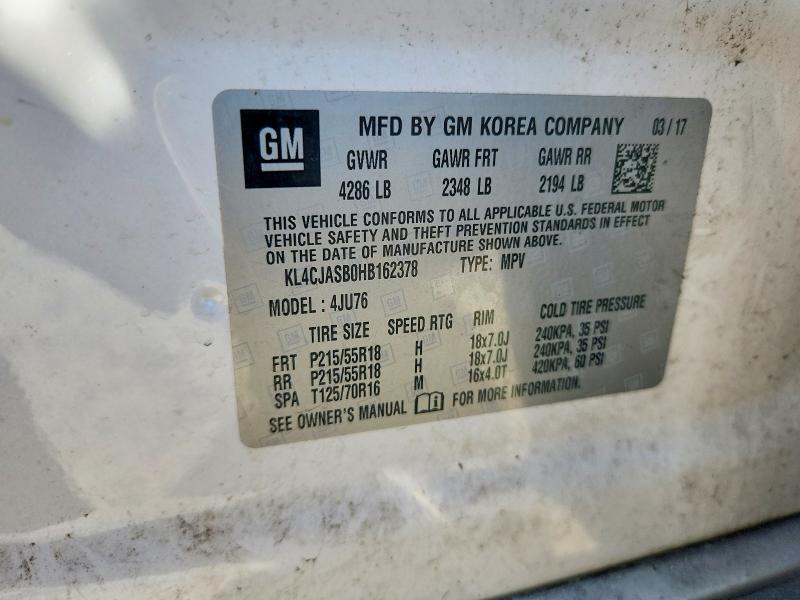 Продаж на аукціоні авто 2017 Buick Encore, vin: KL4CJASB0HB162378, номер лоту: 41635916