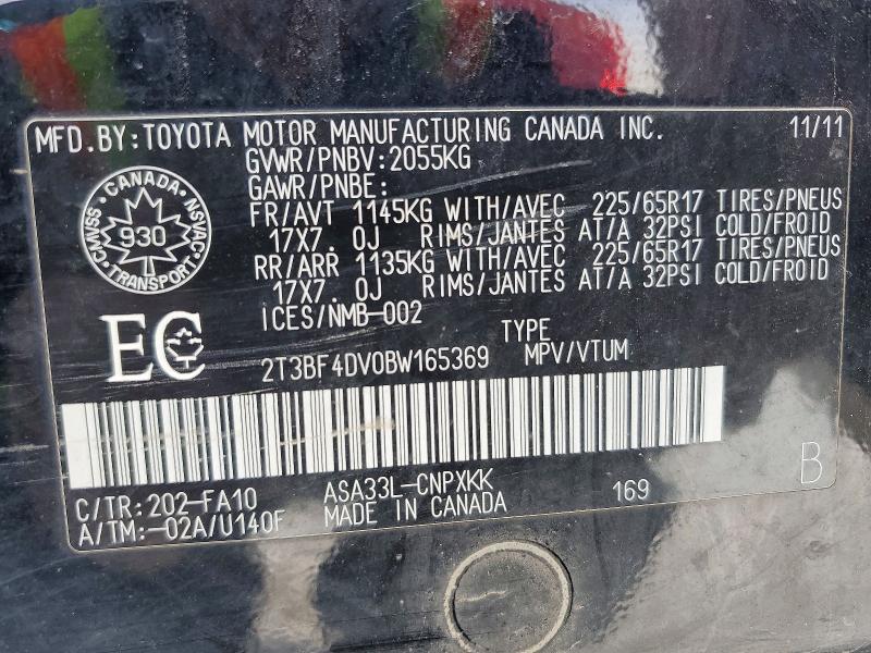 47631036 :رقم المزاد ، 2T3BF4DV0BW165369 vin ، 2011 Toyota Rav4 مزاد بيع