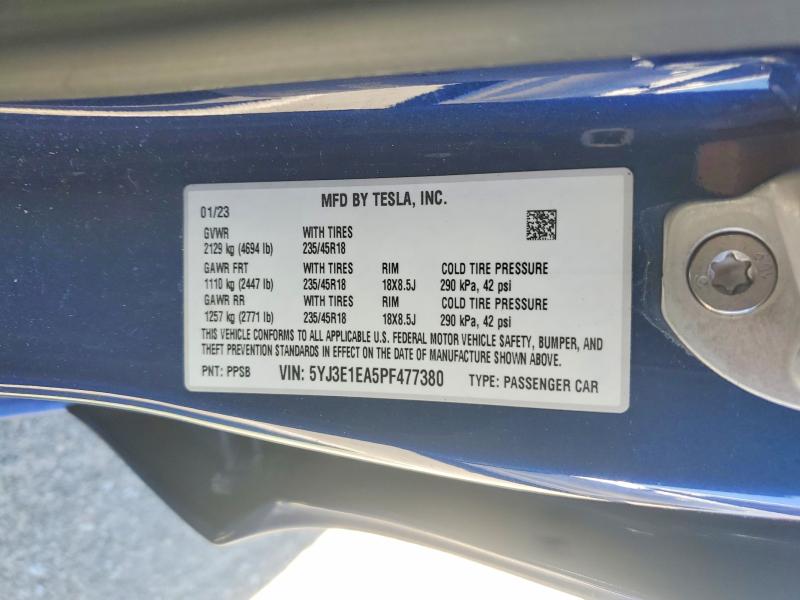 Продажа на аукционе авто 2023 Tesla Model 3, vin: 5YJ3E1EA5PF477380, номер лота: 46532616