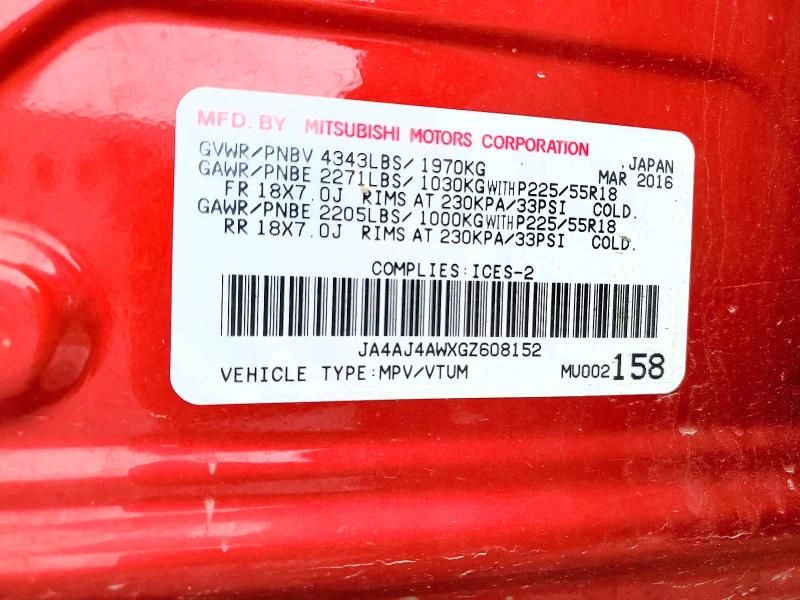 Продаж на аукціоні авто 2016 Mitsubishi Rvr, vin: JA4AJ4AWXGZ608152, номер лоту: 79963495