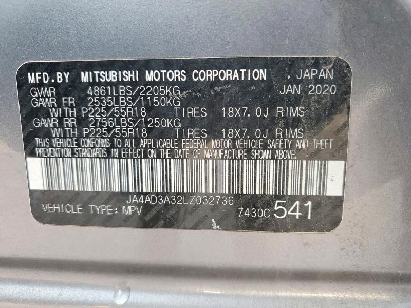 Aukcja sprzedaży 2020 Mitsubishi Outlander, vin: JA4AD3A32LZ032736, numer aukcji: 45943876
