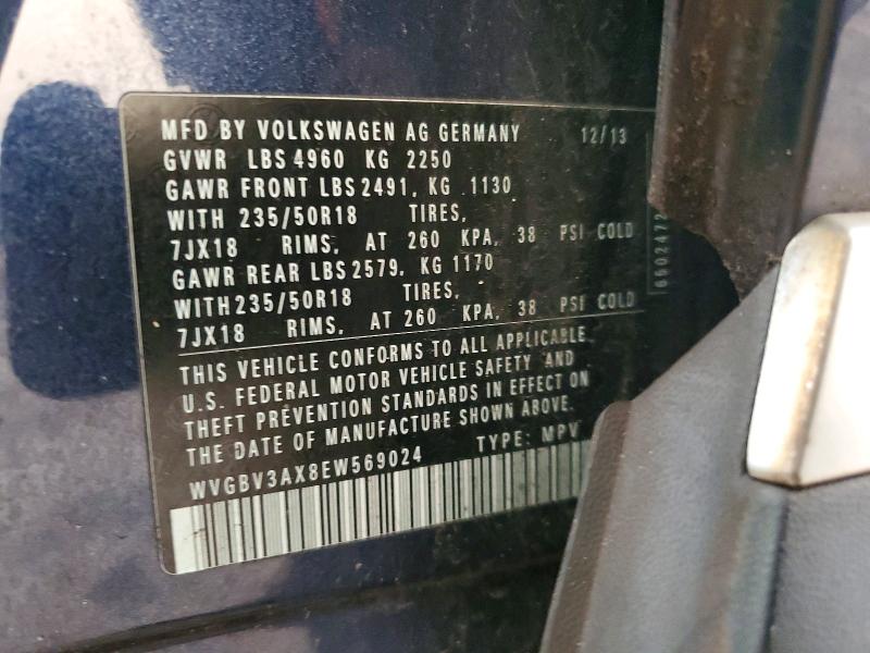 45961816 :رقم المزاد ، WVGBV3AX8EW569024 vin ، 2014 Volkswagen Tiguan مزاد بيع