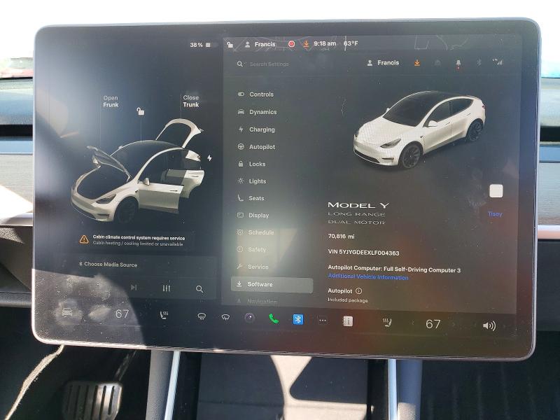 Aukcja sprzedaży 2020 Tesla Model Y, vin: 5YJYGDEEXLF004363, numer aukcji: 79440925
