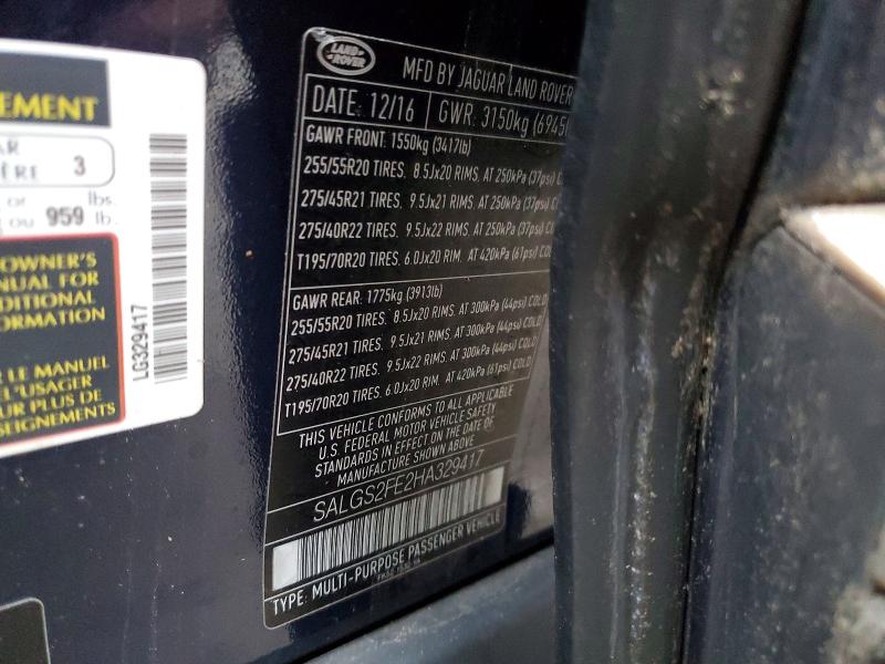 48184256 :رقم المزاد ، SALGS2FE2HA329417 vin ، 2017 Land Rover Range Rover مزاد بيع