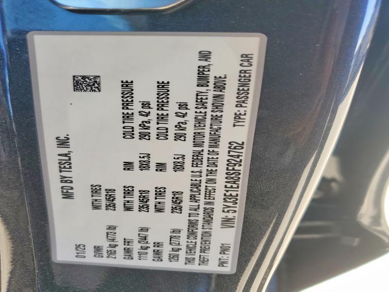 2025 Tesla Model 3 მანქანა იყიდება აუქციონზე, vin: 5YJ3E1EA8SF924762, აუქციონის ნომერი: 79669915