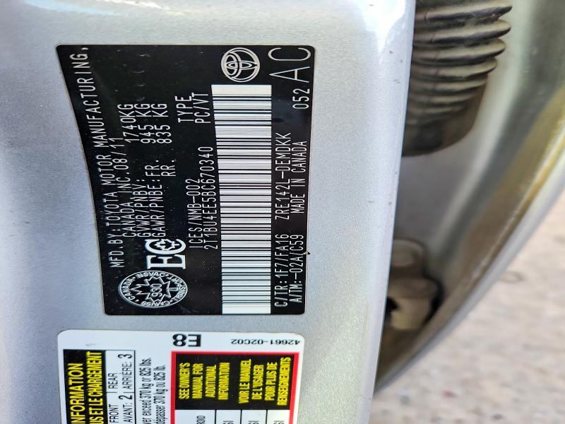 76285715 :رقم المزاد ، 2T1BU4EE5BC670340 vin ، 2011 Toyota Corolla مزاد بيع