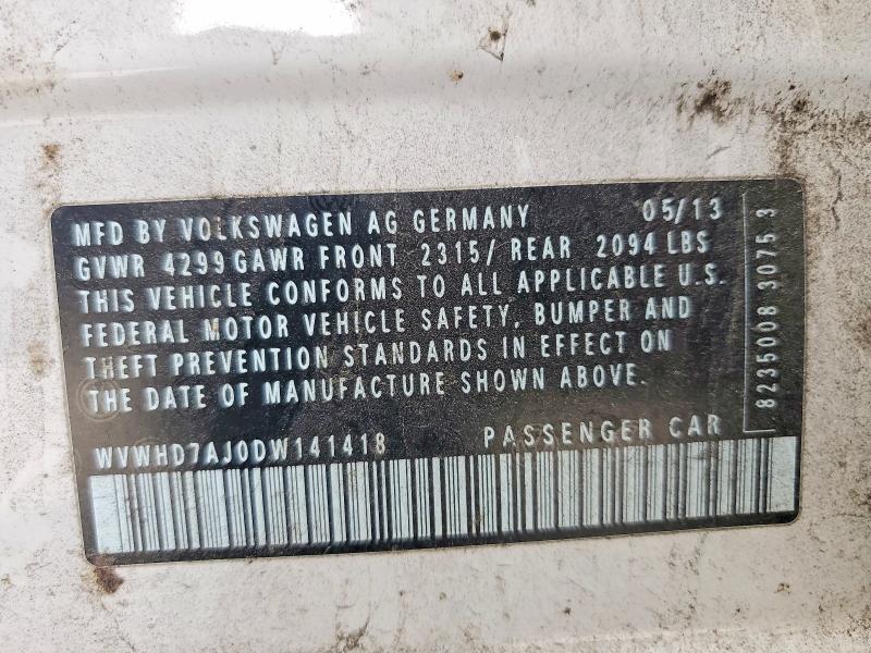 47768526 :رقم المزاد ، WVWHD7AJ0DW141418 vin ، 2013 Volkswagen Gti مزاد بيع