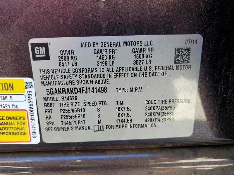 46566256 :رقم المزاد ، 5GAKRAKD4FJ141498 vin ، 2015 Buick Enclave مزاد بيع