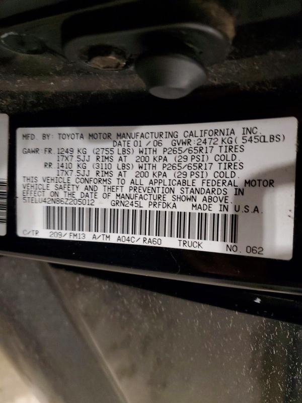 Aukcja sprzedaży 2006 Toyota Tacoma, vin: 5TELU42N86Z205012, numer aukcji: 78936045