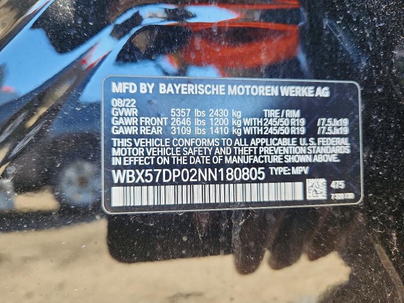 45491976 :رقم المزاد ، WBX57DP02NN180805 vin ، 2022 Bmw X3 مزاد بيع