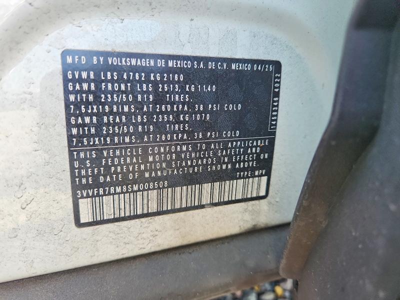 2025 Volkswagen Tiguan მანქანა იყიდება აუქციონზე, vin: 3VVFR7RM8SM008508, აუქციონის ნომერი: 47410386