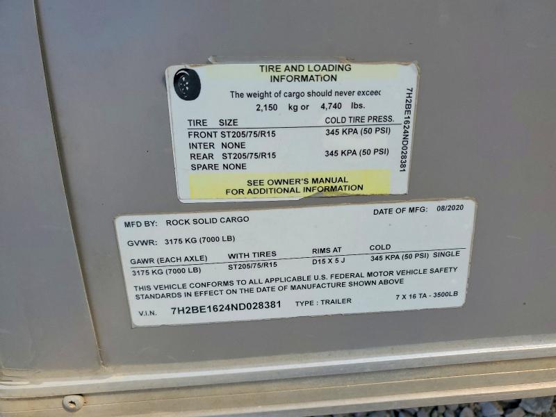 Продаж на аукціоні авто 2022 Rock Solid Carg Enclosed, vin: 7H2BE1624ND028381, номер лоту: 47529136