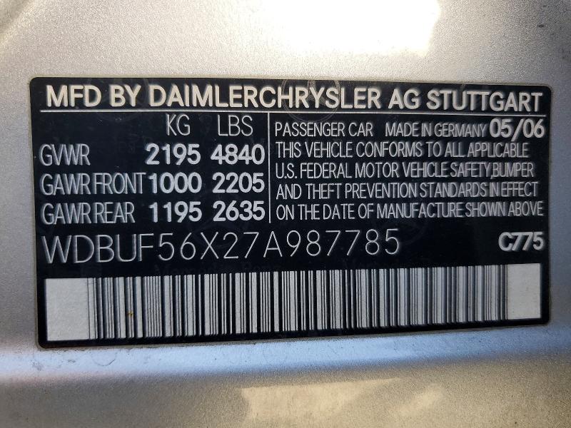 Aukcja sprzedaży 2007 Mercedes-benz E, vin: WDBUF56X27A987785, numer aukcji: 79352305