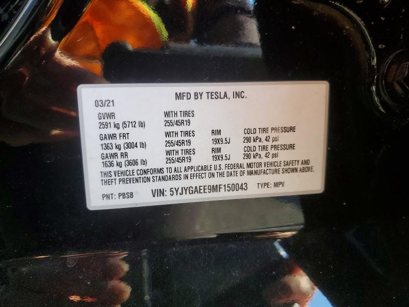 Aukcja sprzedaży 2021 Tesla Model Y, vin: 5YJYGAEE9MF150043, numer aukcji: 46535826