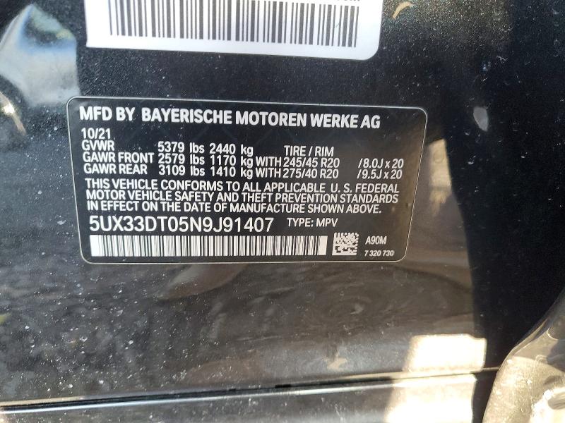 78449105 :رقم المزاد ، 5UX33DT05N9J91407 vin ، 2022 Bmw X4 مزاد بيع
