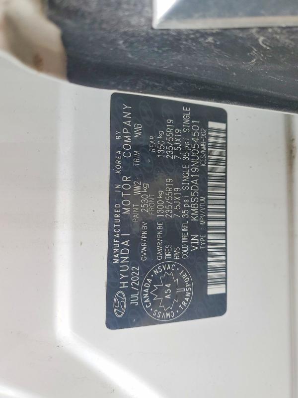 Продажа на аукционе авто 2022 Hyundai Santa Fe Hybrid, vin: KM8S5DA19NU054501, номер лота: 46515206
