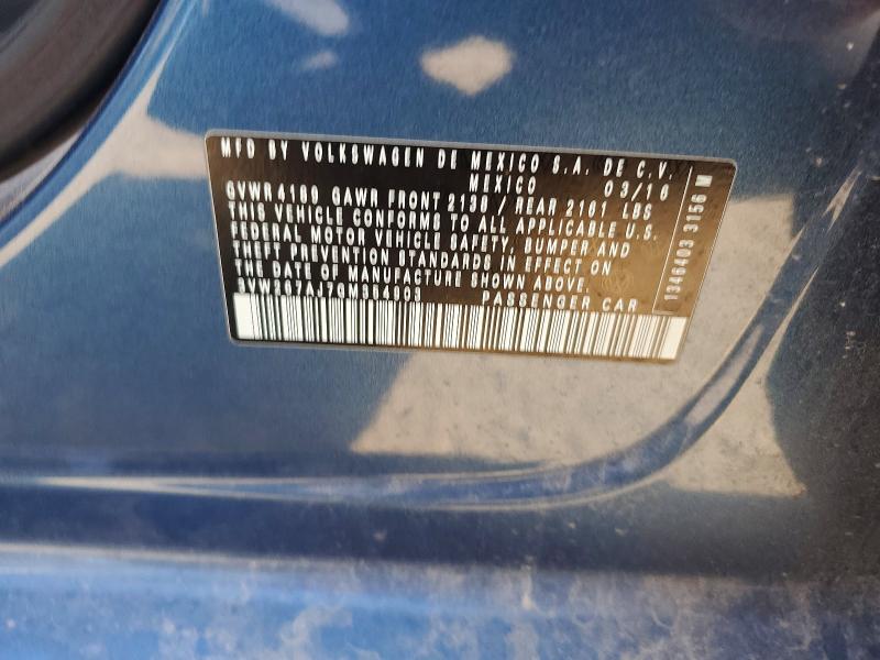 2016 Volkswagen Jetta მანქანა იყიდება აუქციონზე, vin: 3VW267AJ7GM354903, აუქციონის ნომერი: 47617236