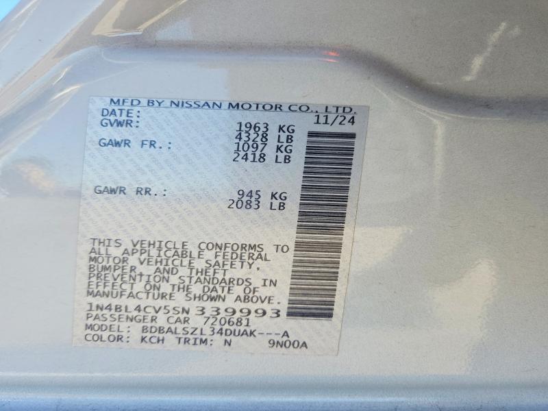 Aukcja sprzedaży 2025 Nissan Altima, vin: 1N4BL4CV5SN339993, numer aukcji: 41761466