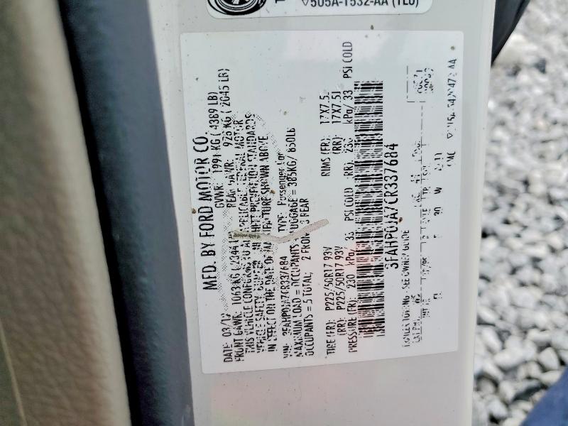 48139906 :رقم المزاد ، 3FAHP0JA7CR337684 vin ، 2012 Ford Fusion مزاد بيع