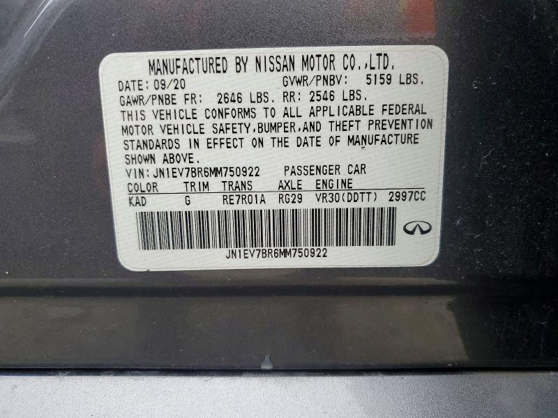 Aukcja sprzedaży 2021 Infiniti Q50, vin: JN1EV7BR6MM750922, numer aukcji: 47612606