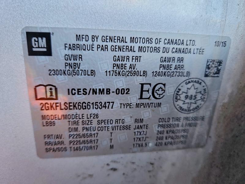 2016 Gmc Terrain მანქანა იყიდება აუქციონზე, vin: 2GKFLSEK6G6153477, აუქციონის ნომერი: 46354596