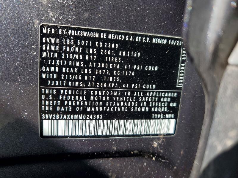 Aukcja sprzedaży 2021 Volkswagen Tiguan, vin: 3VV2B7AX6MM024363, numer aukcji: 47228096