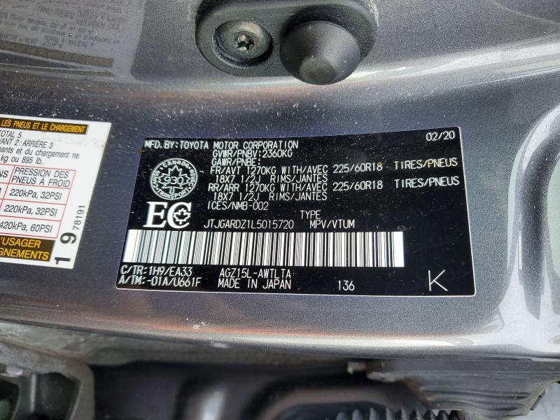 46620456 :رقم المزاد ، JTJGARDZ1L5015720 vin ، 2020 Lexus Nx 300 مزاد بيع