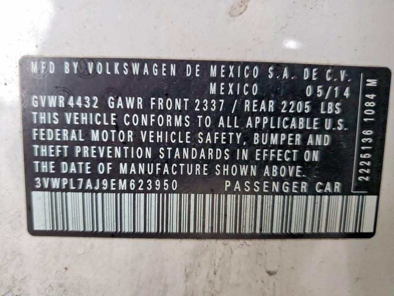 Продажа на аукционе авто 2014 Volkswagen Jetta, vin: 3VWPL7AJ9EM623950, номер лота: 45552376