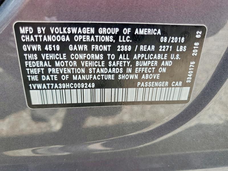 Продажа на аукционе авто 2017 Volkswagen Passat, vin: 1VWAT7A39HC009249, номер лота: 45987676