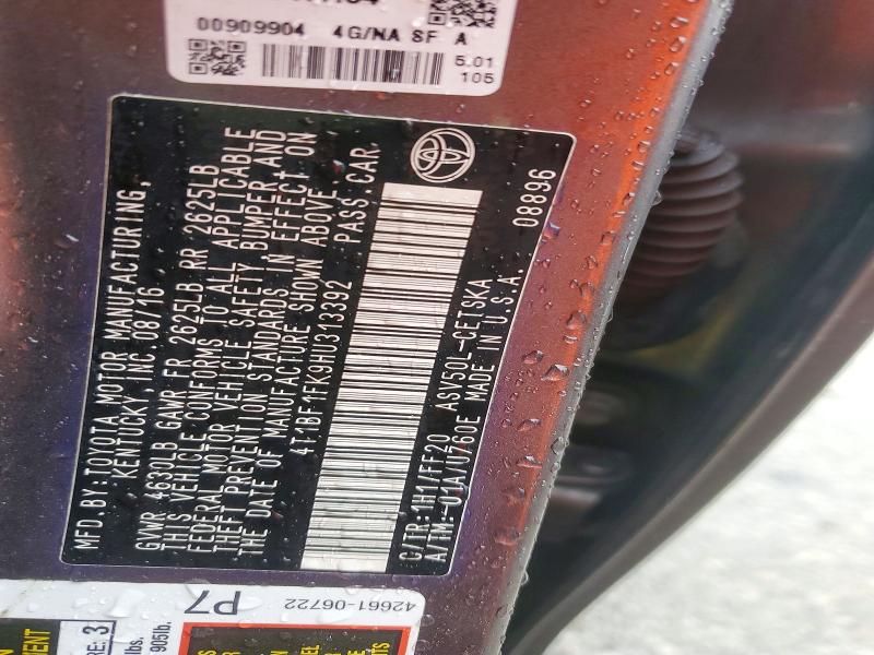 79109125 :رقم المزاد ، 4T1BF1FK9HU313392 vin ، 2017 Toyota Camry مزاد بيع