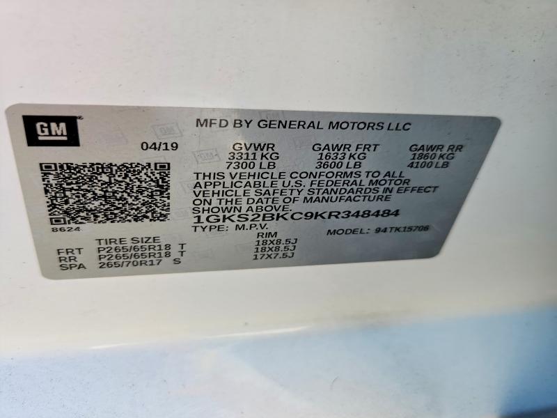 Aukcja sprzedaży 2019 Gmc Yukon, vin: 1GKS2BKC9KR348484, numer aukcji: 47319526