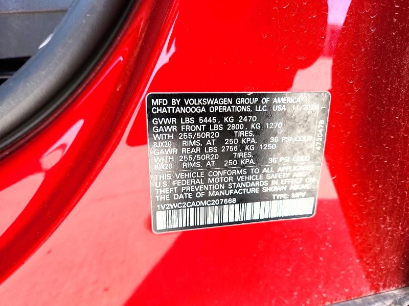 2021 Volkswagen Atlas Cross Sport მანქანა იყიდება აუქციონზე, vin: 1V2WC2CA0MC207668, აუქციონის ნომერი: 45655156