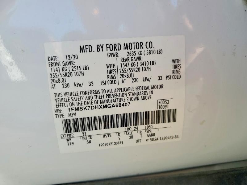 Aukcja sprzedaży 2021 Ford Explorer, vin: 1FMSK7DHXMGA68407, numer aukcji: 79540685