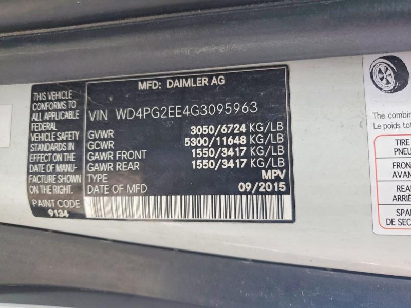 2016 Mercedes Benz Metris მანქანა იყიდება აუქციონზე, vin: WD4PG2EE4G3095963, აუქციონის ნომერი: 48061636