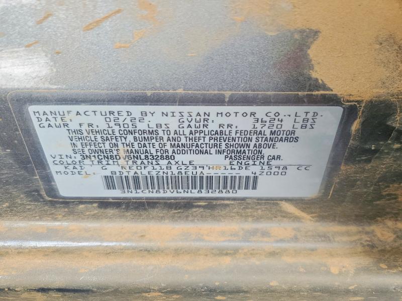 2022 Nissan Versa მანქანა იყიდება აუქციონზე, vin: 3N1CN8DV6NL832880, აუქციონის ნომერი: 46475936