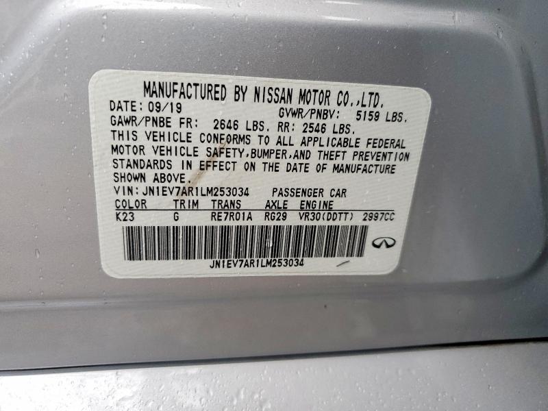 47751116 :رقم المزاد ، JN1EV7AR1LM253034 vin ، 2020 Infiniti Q50 مزاد بيع