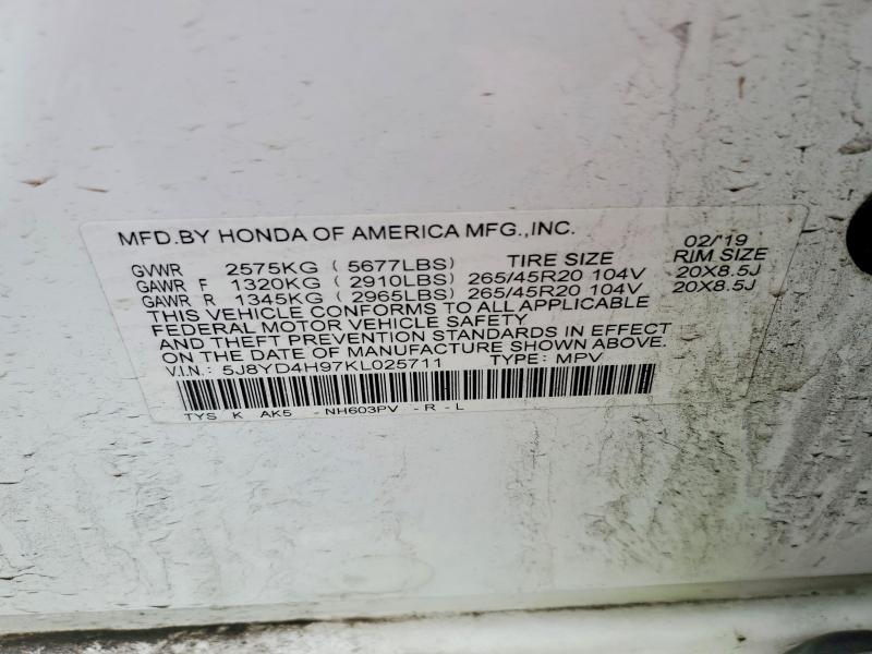Продаж на аукціоні авто 2019 Acura Mdx, vin: 5J8YD4H97KL025711, номер лоту: 42022206