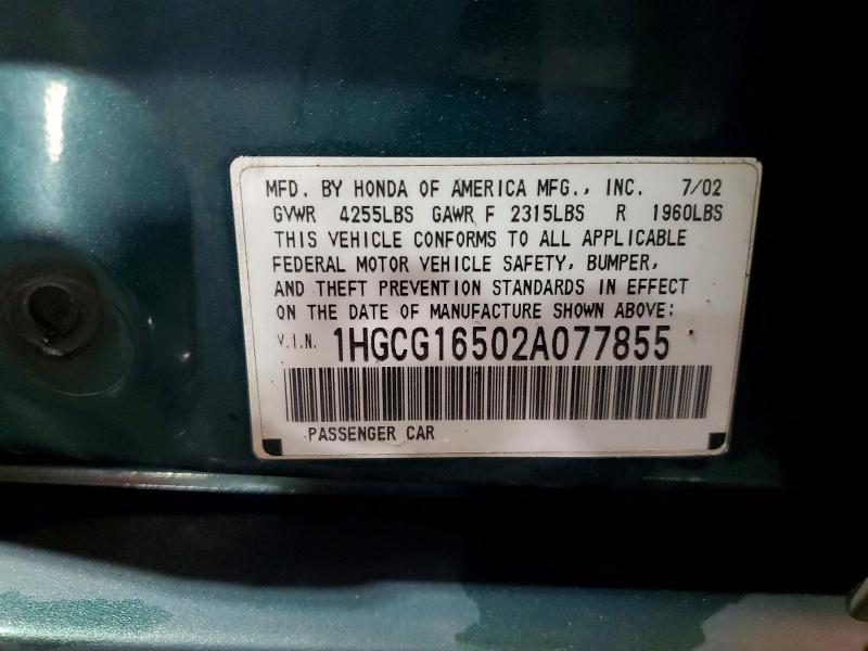 Продаж на аукціоні авто 2002 Honda Accord, vin: 1HGCG16502A077855, номер лоту: 46096036