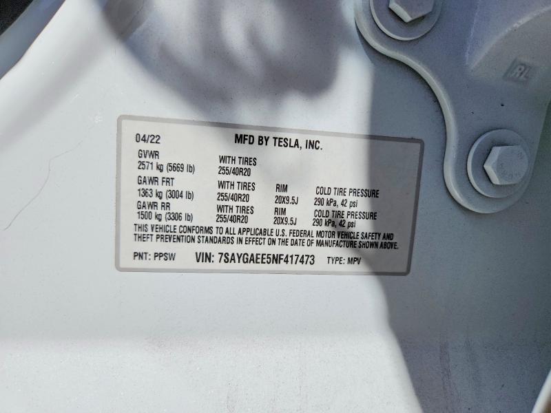 Aukcja sprzedaży 2022 Tesla Model Y, vin: 7SAYGAEE5NF417473, numer aukcji: 42079006