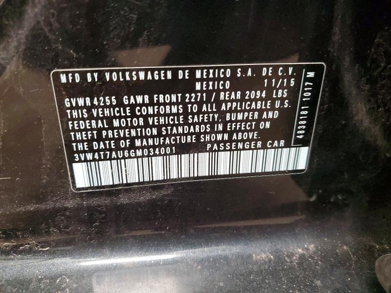 79186225 :رقم المزاد ، 3VW4T7AU6GM034001 vin ، 2016 Volkswagen Gti مزاد بيع