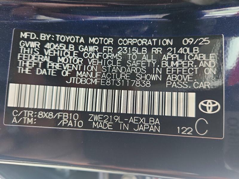 Продажа на аукционе авто 2026 Toyota Corolla Hybrid, vin: JTDBCMFE8T3117838, номер лота: 79707665