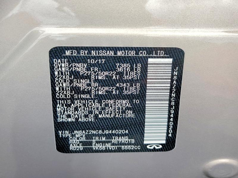 Aukcja sprzedaży 2018 Infiniti Qx80, vin: JN8AZ2NC8J9440204, numer aukcji: 45613366