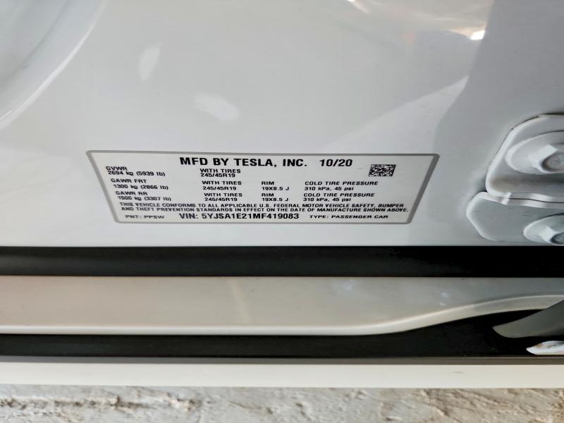 Auction sale of the 2021 Tesla Model S, vin: 5YJSA1E21MF419083, lot number: 47249926