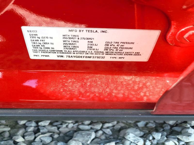 2022 Tesla Model Y მანქანა იყიდება აუქციონზე, vin: 7SAYGDEF8NF379232, აუქციონის ნომერი: 47879776