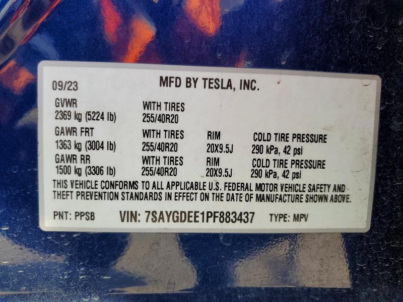 45478456 :رقم المزاد ، 7SAYGDEE1PF883437 vin ، 2023 Tesla Model Y مزاد بيع